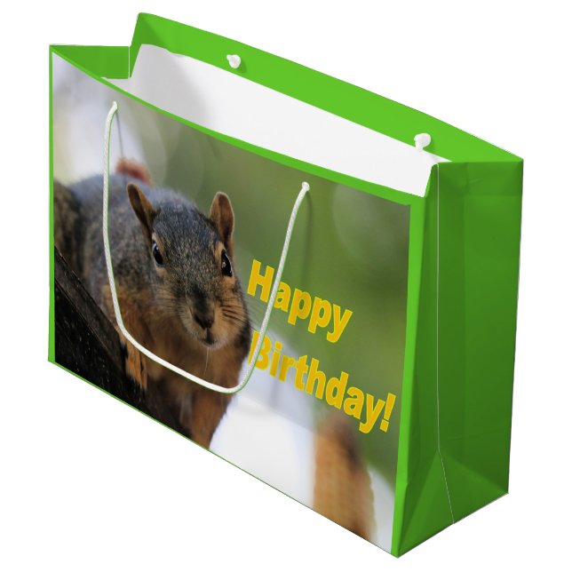 Birthday Squirrel Large Gift Bag (Front Angled)
