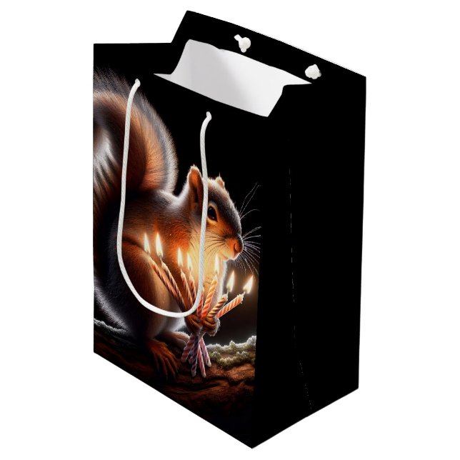 Birthday Squirrel With Glowing Candles Medium Gift Bag (Front Angled)