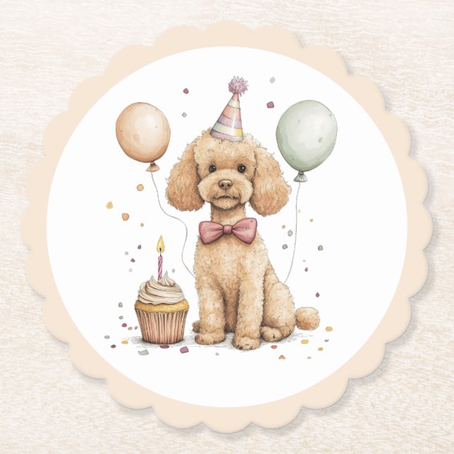 Birthday Standard Poodle Dog Paper Coaster (Front)