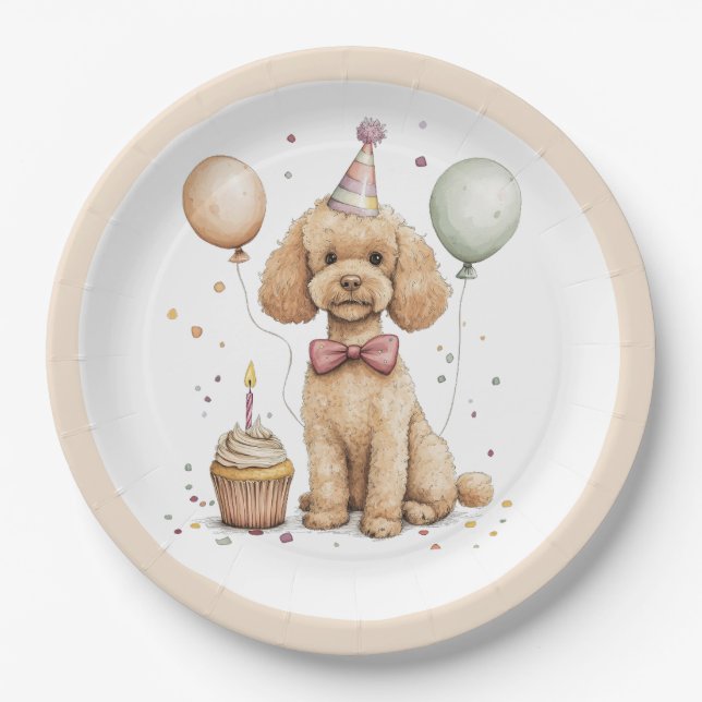 Birthday Standard Poodle Dog Paper Plate (Front)