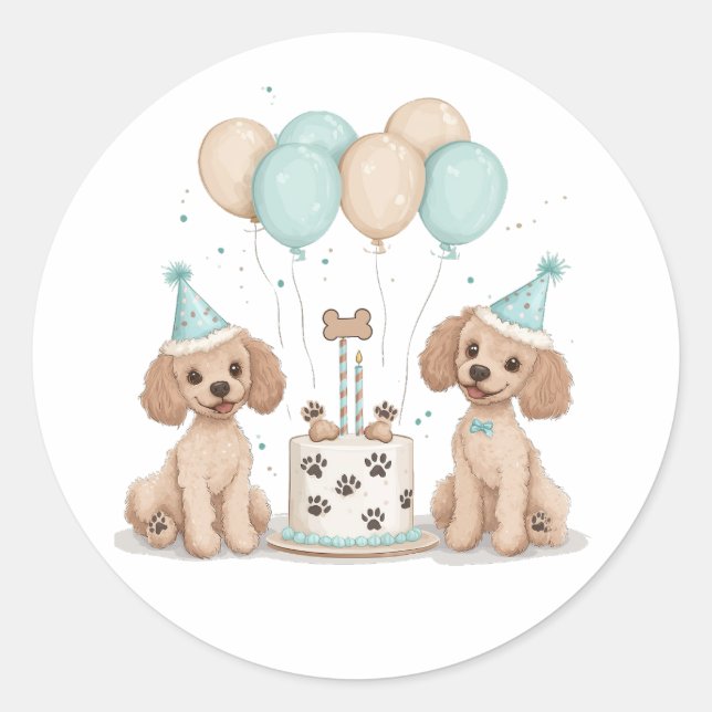 Birthday Standard Poodle Dogs Classic Round Sticker (Front)