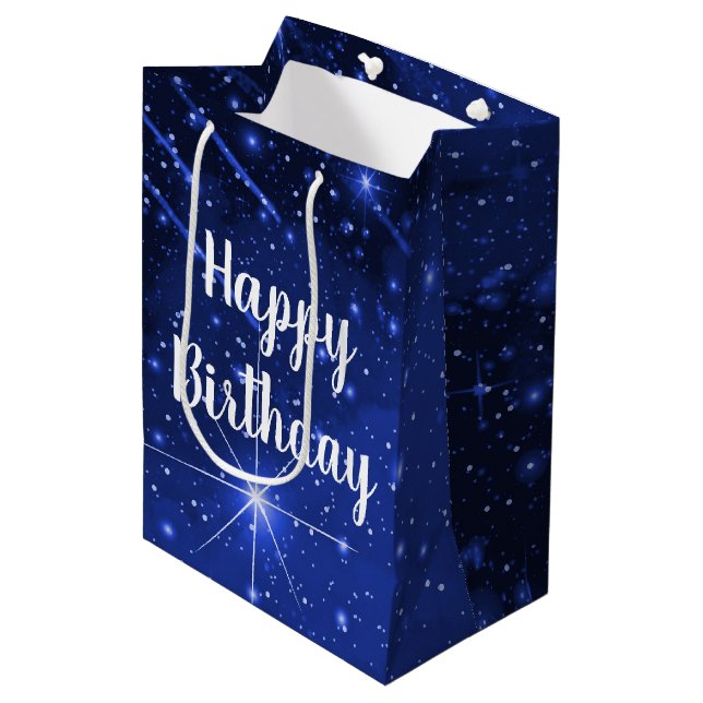 Birthday Star Galaxy On Blue  Medium Gift Bag (Front Angled)