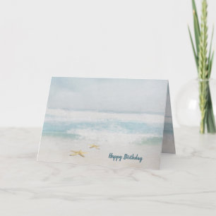 Birthday starfish and ocean surf watercolor card