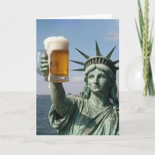 Birthday Statue of Liberty Holding Up a Beer Mug Card