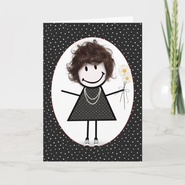Birthday Stick Figure Girl for Friend   Card (Front)