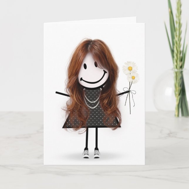 Birthday Stick Figure Girl for Friend  Card (Front)