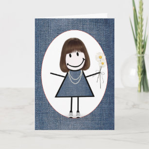 Birthday Stick Figure Girl with Daisies  Card