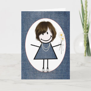 Birthday Stick Figure Girl with Daisies Card