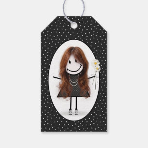 Birthday Stick Figure Girl with Daisies Gift Tags