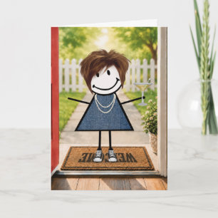 Birthday Stick Figure Girl with Martini Card