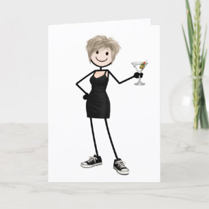 Birthday Stick Figure Girl with Martini Card