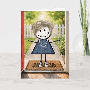 Birthday Stick Figure Girl with Martini Card