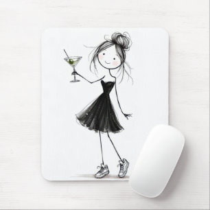 Birthday Stick Figure Girl with Martini Mouse Pad