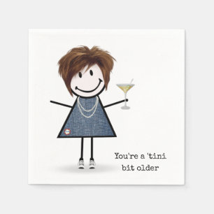 Birthday Stick Figure Girl with Martini Napkin