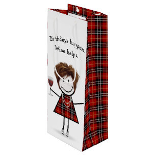 Birthday Stick Figure Girl with Red Wine   Gift Bag