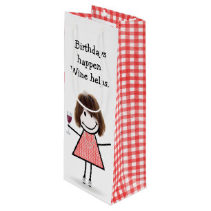 Birthday Stick Figure Girl with Red Wine  Gift Bag