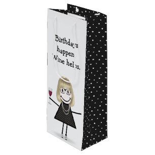 Birthday Stick Figure Girl with Red Wine Glass   Gift Bag