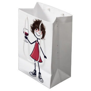 Birthday Stick Figure Girl with Red Wine  Medium Gift Bag
