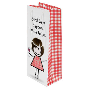Birthday Stick Figure Girl with Red Wine   Wine Gift Bag