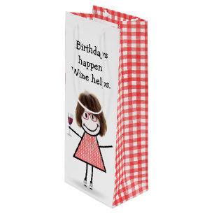 Birthday Stick Figure Girl with Red Wine Wine Gift Bag
