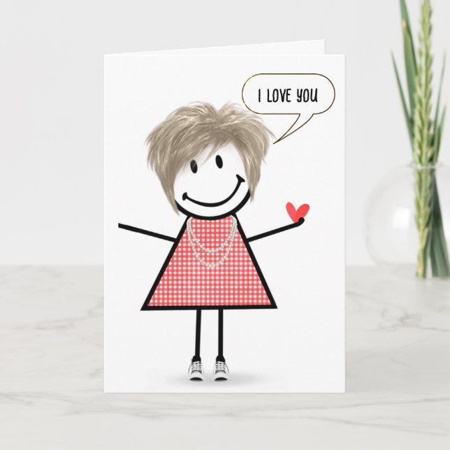 Birthday Stick Figure Girl With Speech Bubble Card (Front)