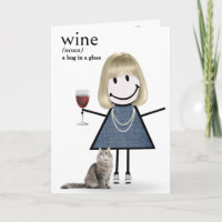 Birthday Stick Figure Girl With Wine And Cat