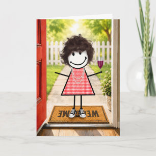 Birthday Stick Figure Girl With Wine Glass Card