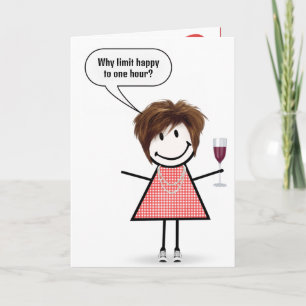 Birthday Stick Figure Girl With Wine Glass Card
