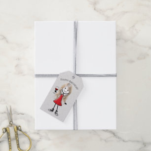 Birthday Stick Figure Girl With Wine Glass Gift Tags