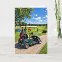 Birthday Stick Figure Golfer in a Golf Cart