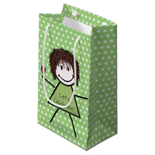 Birthday Stick Girl On Polka Dots Small Gift Bag