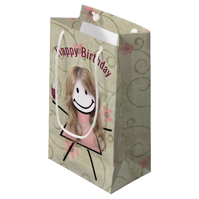 Birthday Stick Girl On With Red Wine Small Gift Bag (Front Angled)