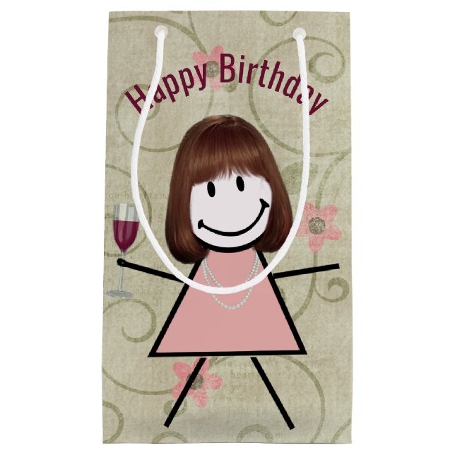 Birthday Stick Girl On With Red Wine Small Gift Bag (Front)