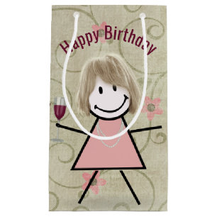 Birthday Stick Girl On With Red Wine Small Gift Bag