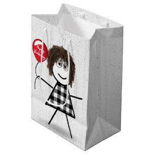 Birthday Stick Girl with Balloon on Wood  Medium Gift Bag
