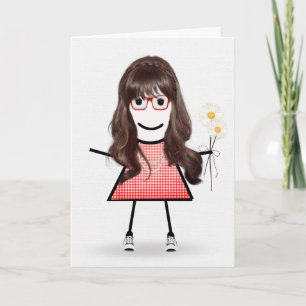 Birthday Stick Girl With Daisies Card