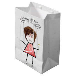 Birthday Stick Girl with Daisy    Medium Gift Bag