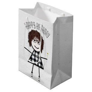 Birthday Stick Girl with Daisy Medium Gift Bag
