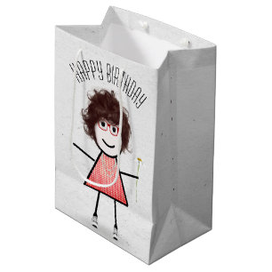 Birthday Stick Girl with Daisy   Medium Gift Bag