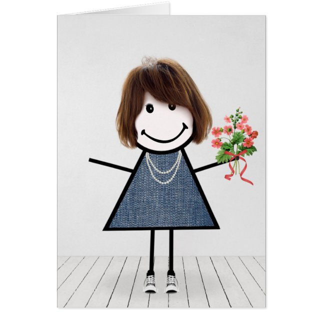Birthday Stick Girl with Flower Bouquet (Front)