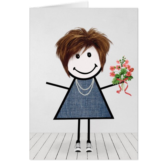 Birthday Stick Girl with Flower Bouquet (Front)