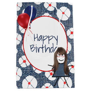Birthday Stick Girl with Hair Medium Gift Bag