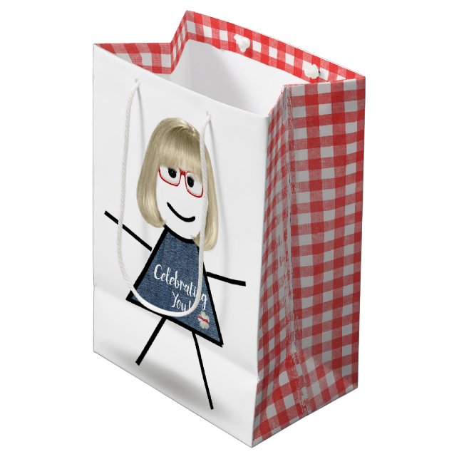 Birthday Stick Girl with Hair   Medium Gift Bag (Front Angled)