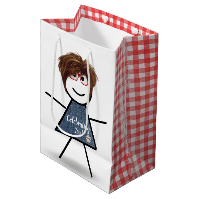 Birthday Stick Girl with Hair  Medium Gift Bag (Front Angled)