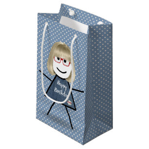 Birthday Stick Girl With Hair on Dots Small Gift Bag