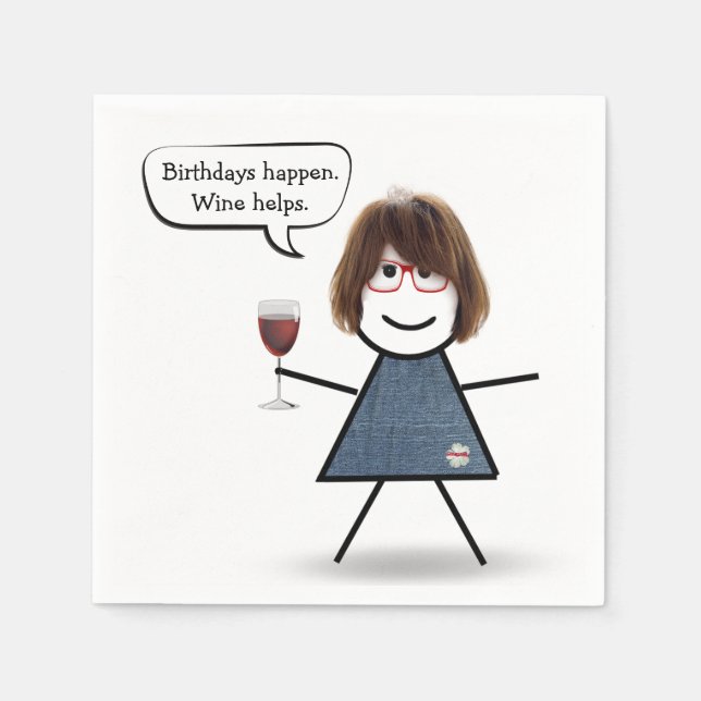 Birthday Stick Girl with Red Wine   Napkin (Front)