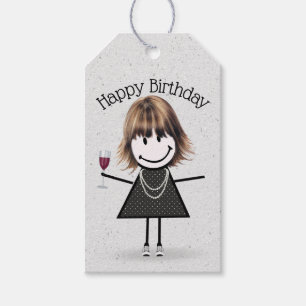 Birthday Stick Girl With Wine and Sneakers  Gift Tags