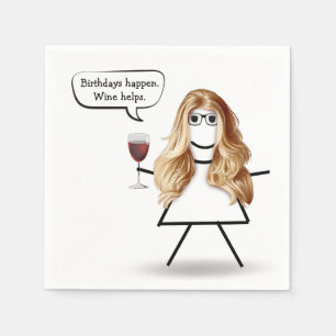 Birthday Stick Girl with Wine Glass  Napkin