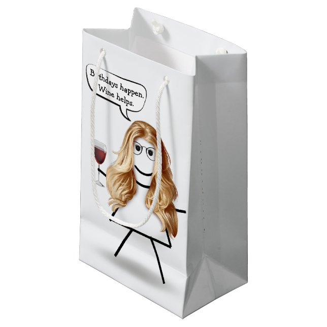 Birthday Stick Girl with Wine Small Gift Bag (Front Angled)