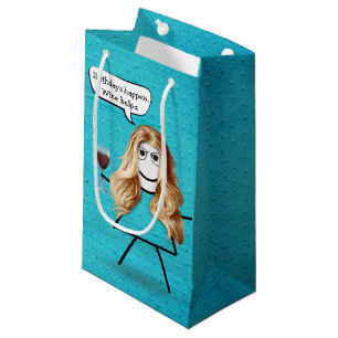 Birthday Stick Girl with Wine  Small Gift Bag